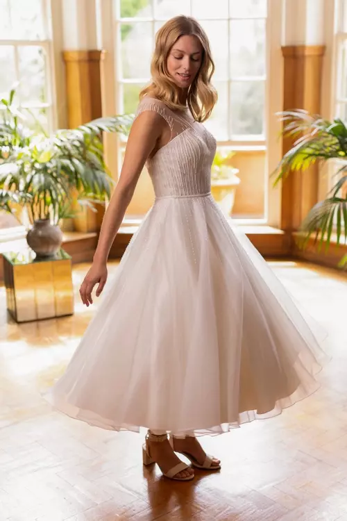Juliette Beaded Organza 50s Style Tea Length Dress Brighton Belle